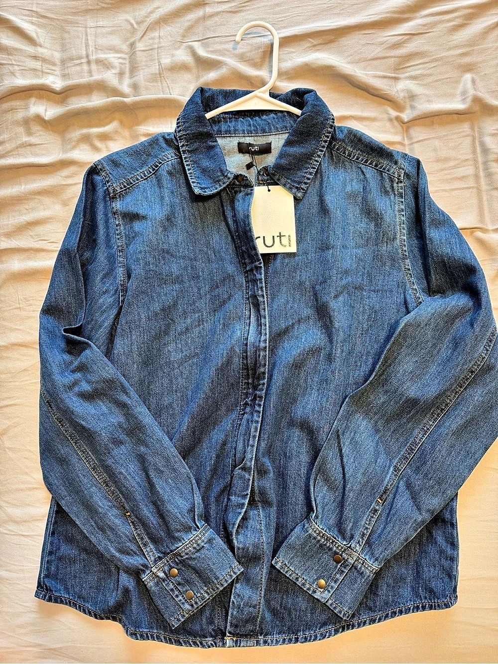 Ruti Denim Handkerchief With Zipper Blouse Blue Medium NWT